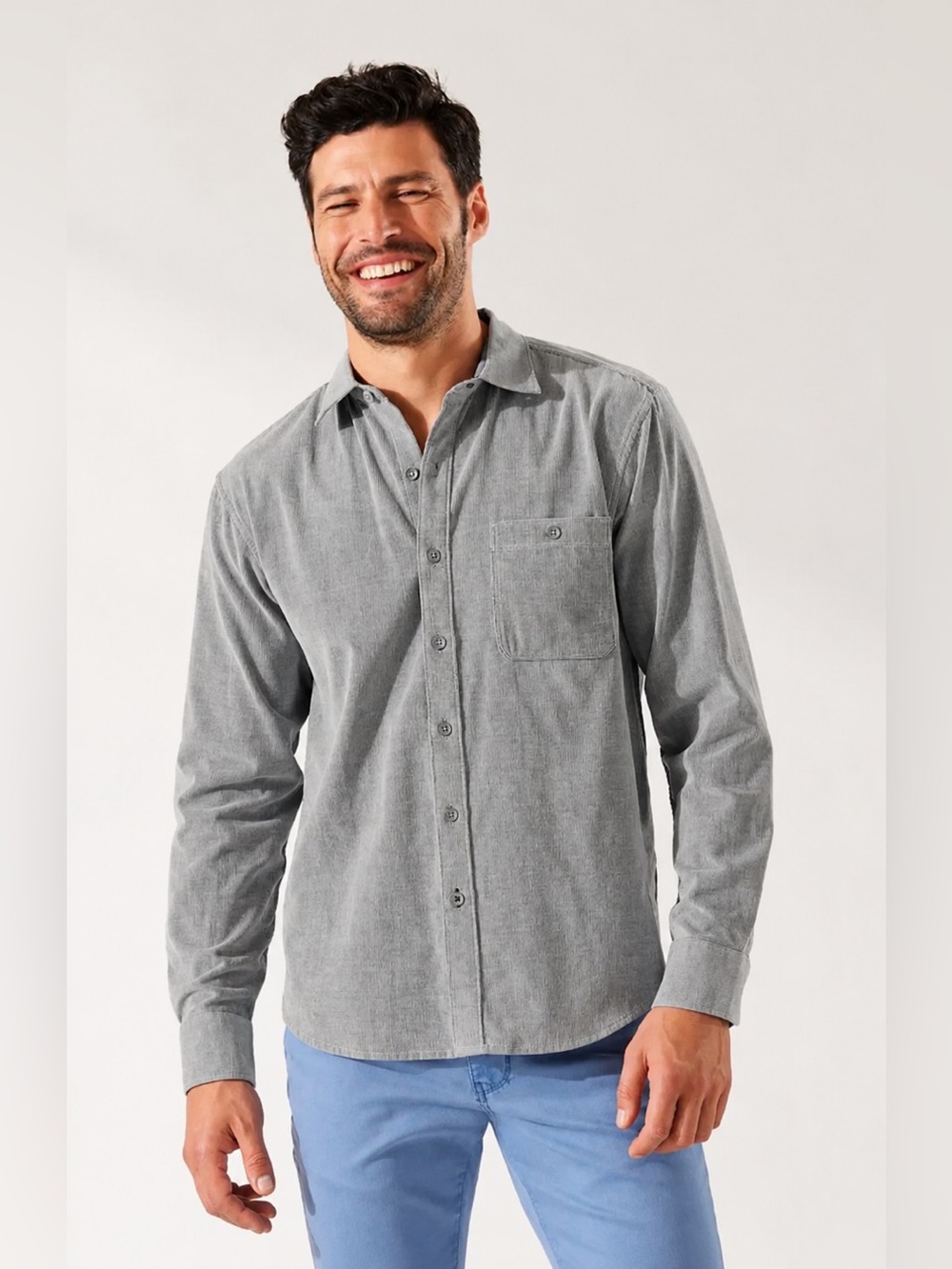 Tommy Bahama Coastline Cord Gray Cotton Shirt Small Coastal Beach Resort